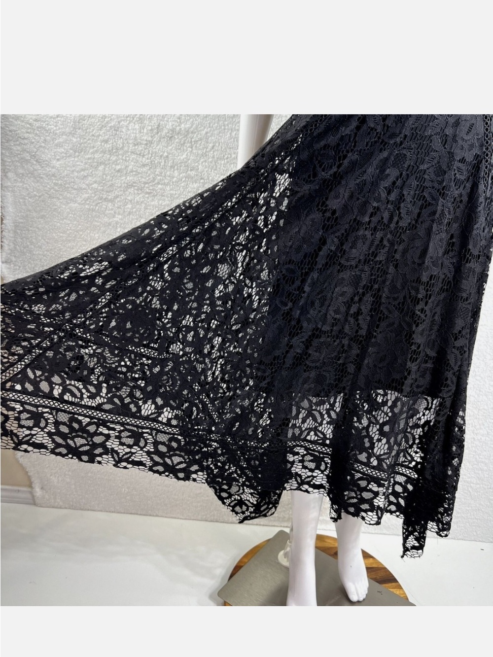 Ann Taylor Black Lace V-Neck Maxi Dress with Sheer Skirt - Picture 2 of 5